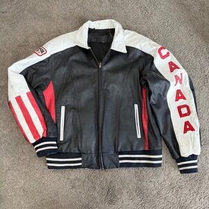 Boutique of Leather Mens Canada Racing Bomber Jacket Black White Red XL vintage